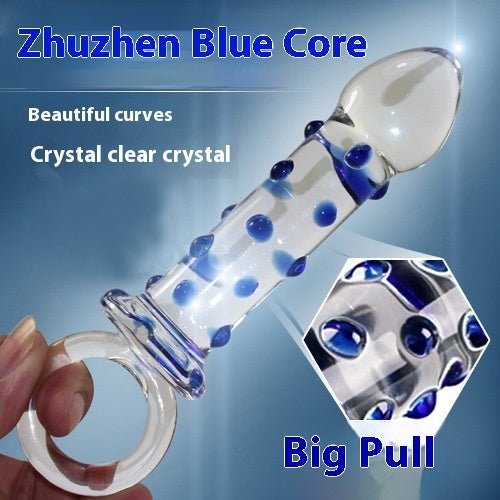Bead Lock Blue Core Hand Pull Type Glass Dildo Product - Kannabliss Exotics