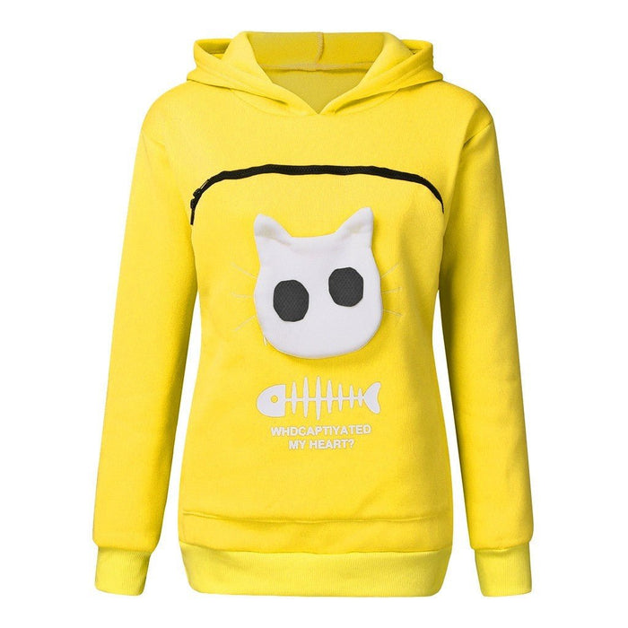 Women Hoodie Sweatshirt With Cat Pet Pocket Design Long Sleeve Sweater Cat Outfit - Kannabliss Exotics
